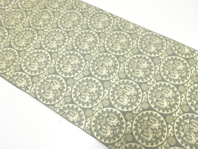 JAPANESE KIMONO / ANTIQUE FUKURO OBI / SILK / WOVEN ROUNDEL WITH BIRD